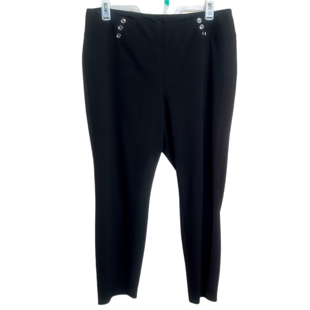 NWOT Womens Plus Pull On Button Accents Black Ankle Pants
